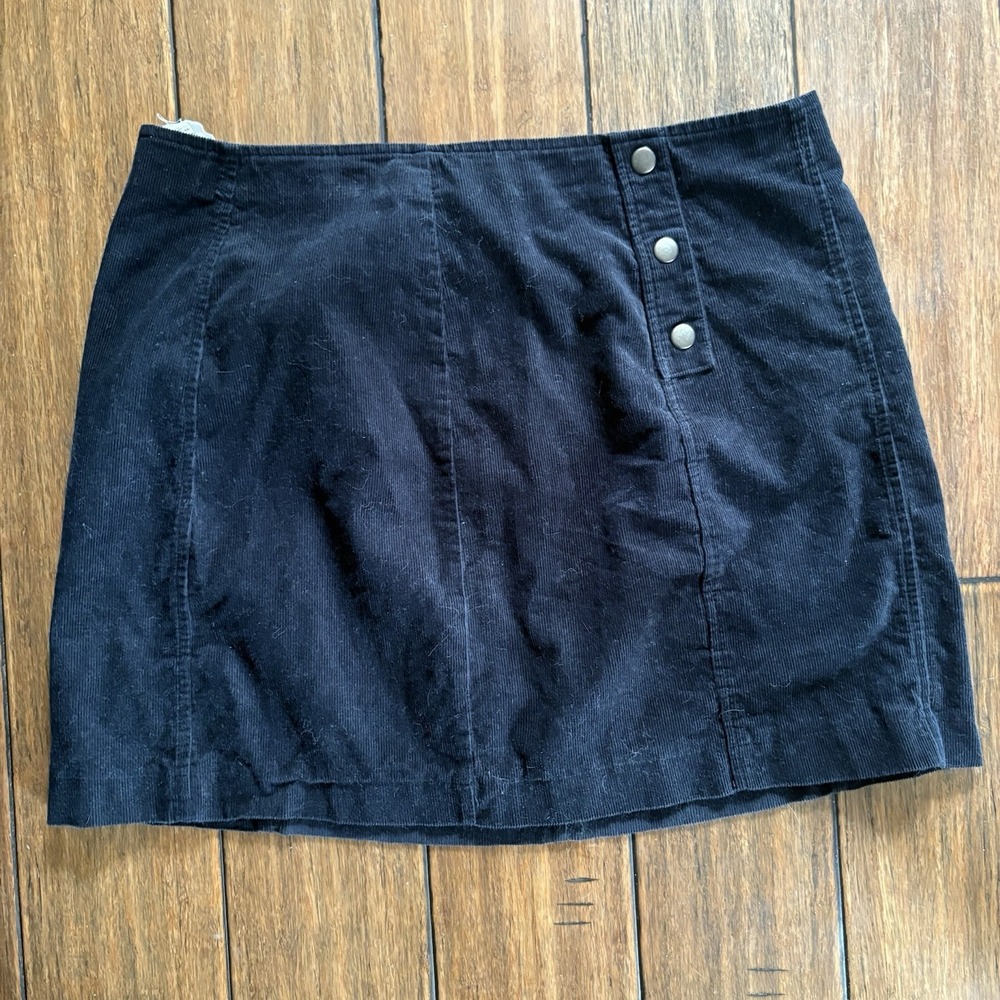 Hippie Rose Black Corduroy Mini Skirt XL Button Front A-Line Stretch